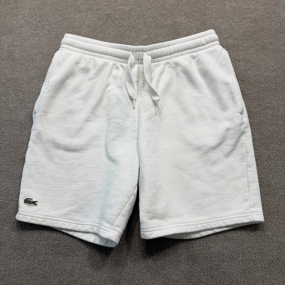 Lacoste Men's Gray Cotton Fleece Sweat Shorts Drawstring Logo Pockets Size M